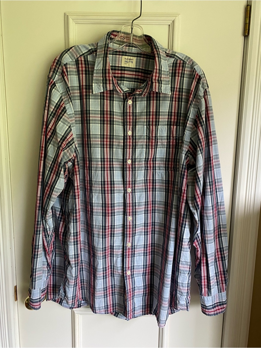 Old Navy Men's Plaid Button-Down Shirt - Light Blue, Red & Navy